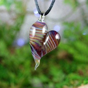 Lampwork Pendant // Heart Necklace // Boro Pendant // Boro/Brosilicate Glass // Striped, Purple, Cranberry Pink, Green // Z1025