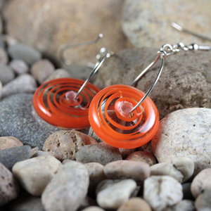 Lampwork Dangle Earrings // Soft Effetre Moretti Glass // Orange Candy Spiral Beaded Earrings // Z910