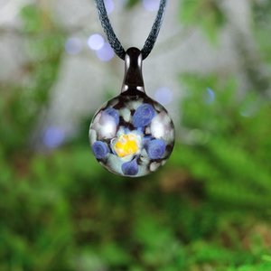 Flower Implosion Lampwork Pendant Necklace // Brosilicate/Boro Glass //Forget Me Not // Light Blue, Dark Blue, Yellow, Orange // Z160