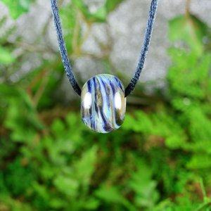 Handmade Large Lampwork Bead Pendant // Borosilicate/Boro Glass // Blue Stripes and Swirl // Center Piece // Z179
