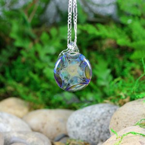 Iridescent Light Lampwork Pendant // Boro/Borosilicate Glass Necklace // Rainbow, Light-Catcher, Purples, Blues, Sterling Silver // Z1101