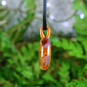 Lampwork Round Glass Jewelry // Borosilicate Glass // Boro Pendant // Glass Necklace // Round with Orange Cellular Design // Z173