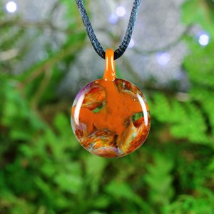 Lampwork Round Glass Jewelry // Borosilicate Glass // Boro Pendant // Glass Necklace // Round with Orange Cellular Design // Z173