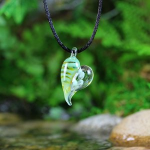 Lampwork Mushroom Heart Pendant // Heart Necklace // Boro Pendant // Boro/Brosilicate Glass // Mint Green -1170