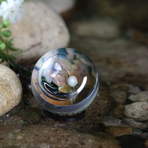 Handmade Lampwork Marble (Borosilicate/Boro Glass) Hand-Blown Hider Lunar Space Marbles - Mirror Moon Bubble - 1 inch / 26mm - Z773