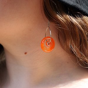 Lampwork Dangle Earrings // Soft Effetre Moretti Glass // Orange Candy Spiral Beaded Earrings // Z910