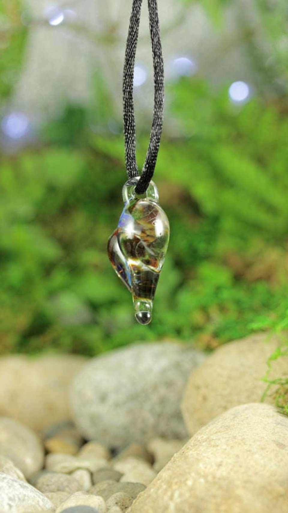 Hand Blown Lampwork Glass Heart Pendant Necklace // Boro/Borosilicate // Handmade Glass Art // Clear, Yellow, Brown, Iridescent // Z1066