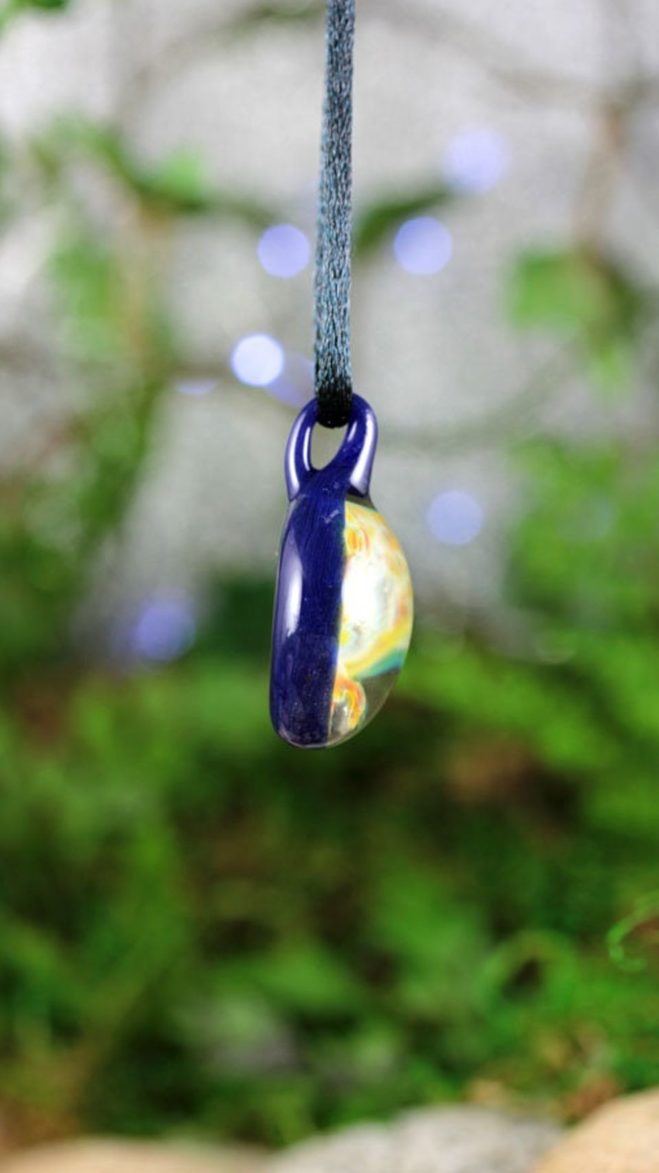 Implosion Pendant // Lampwork Jewelry // Borosilicate Glass // Boro Pendant // Luster Blue, Orange, Yellow, Green // 3 Nuts // Z1027