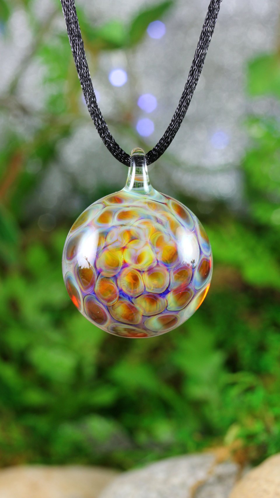 Honeycomb Lampwork Pendant Necklace // Borosilicate/Boro Glass // Rainbow Neons in a Swirled Honeycomb // Z1123