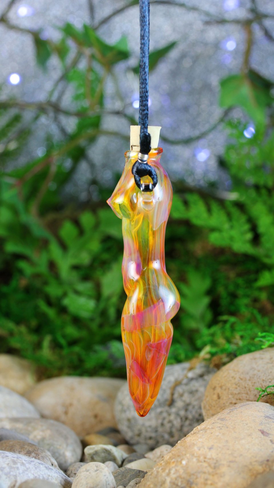 Hand Blown Fire Goddess Vessel // Lampwork Pendant Necklace // Boro/Borosilicate Glass // Oil, Perfume, Stash, Iridescent Rainbow // Z416