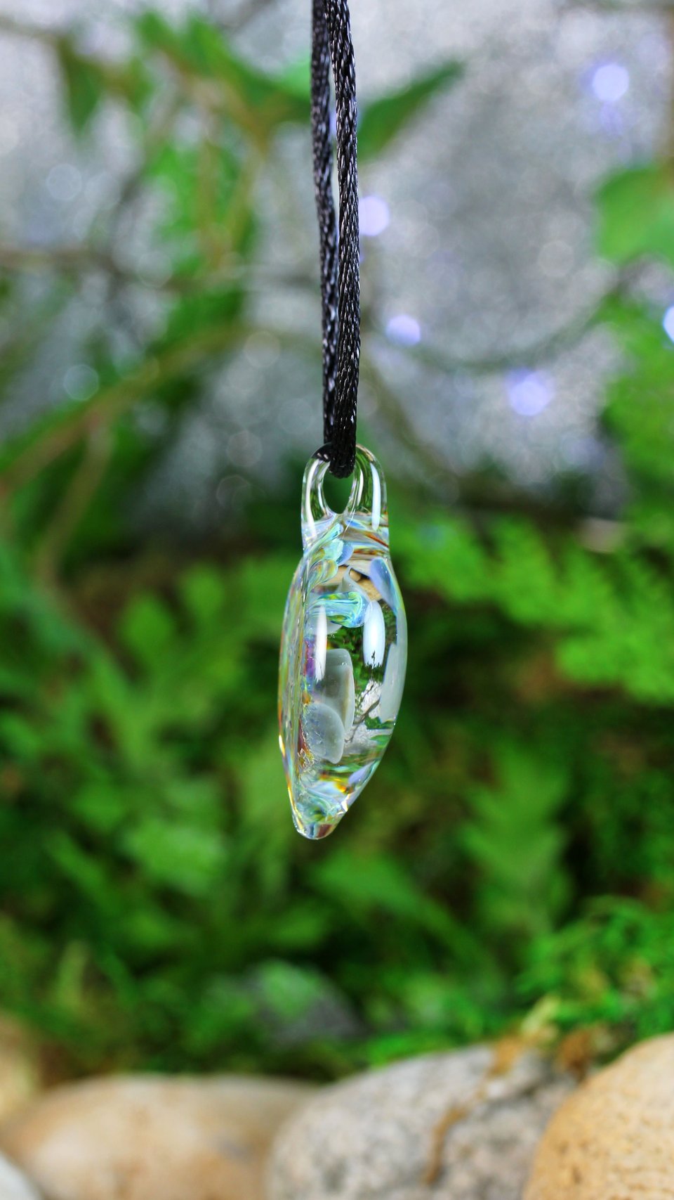 Flower Implosion Lampwork Pendant // Handmade Glass // Boro/Borosilicate Glass // Gray, Blue, Green, Soft 3-D // Z1152