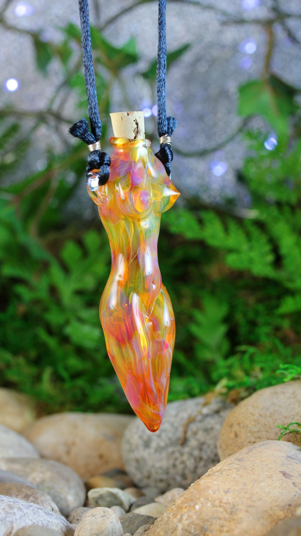 Hand Blown Fire Goddess Vessel // Lampwork Pendant Necklace // Boro/Borosilicate Glass // Oil, Perfume, Stash, Iridescent Rainbow // Z416