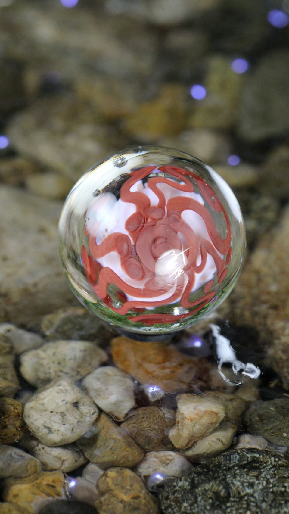 Handmade Lampwork Flower Marble (Borosilicate / Boro Glass) w/ Opal Orb & Art Nouveau Inspired Vines - Hand Blown Marbles - 1 5/16 inch/34mm