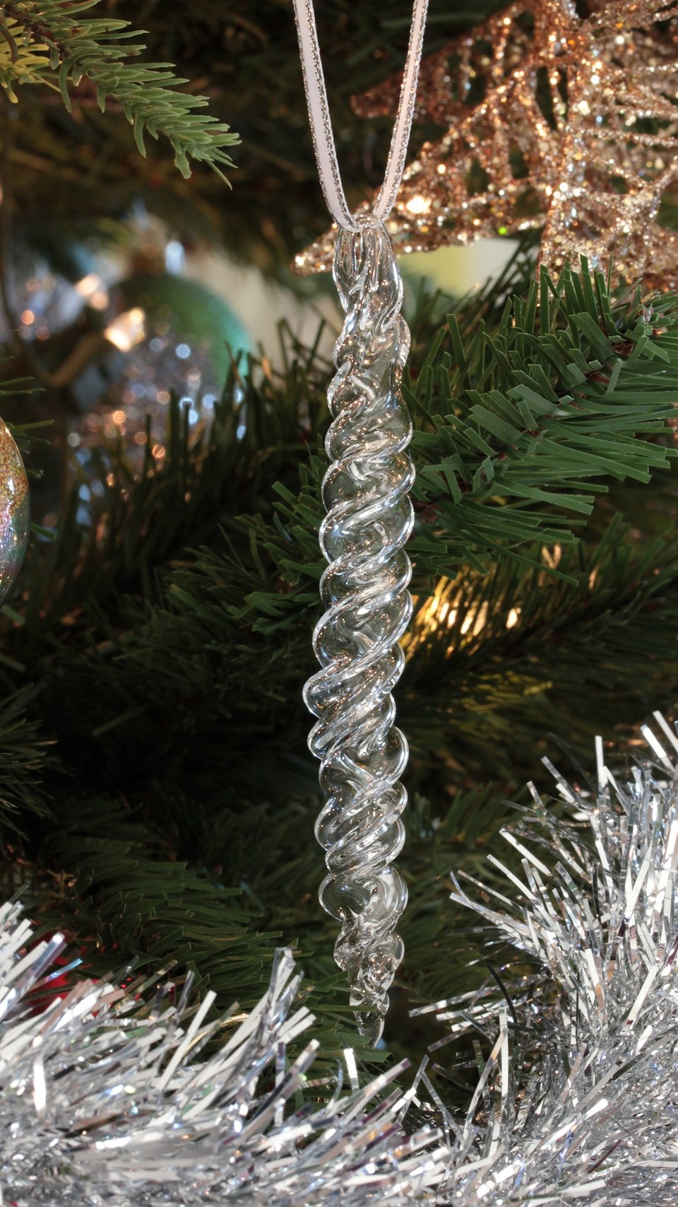 Hand Blown Icicle Ornaments (set of 5) - Hollow Glass Icicles - Handmade Christmas Tree Ornament, Holiday Decor, Yule, Christmas Decorations