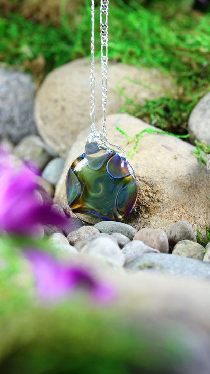 Iridescent Light Lampwork Pendant // Boro/Borosilicate Glass Necklace // Rainbow, Light-Catcher, Purples, Blues, Sterling Silver // Z1101