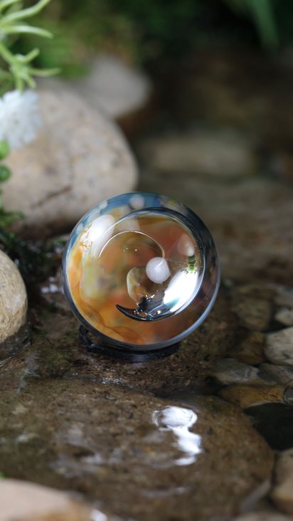Handmade Lampwork Marble (Borosilicate/Boro Glass) Hand-Blown Hider Lunar Space Marbles - Mirror Moon Bubble - 1 inch / 26mm - Z773