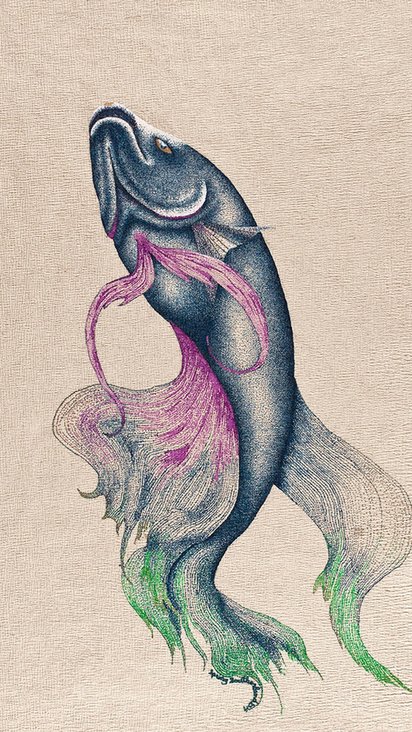 Fish Wall Art Print 11x16 - Betta Splendens, pen and ink stippling, blue and purple violet