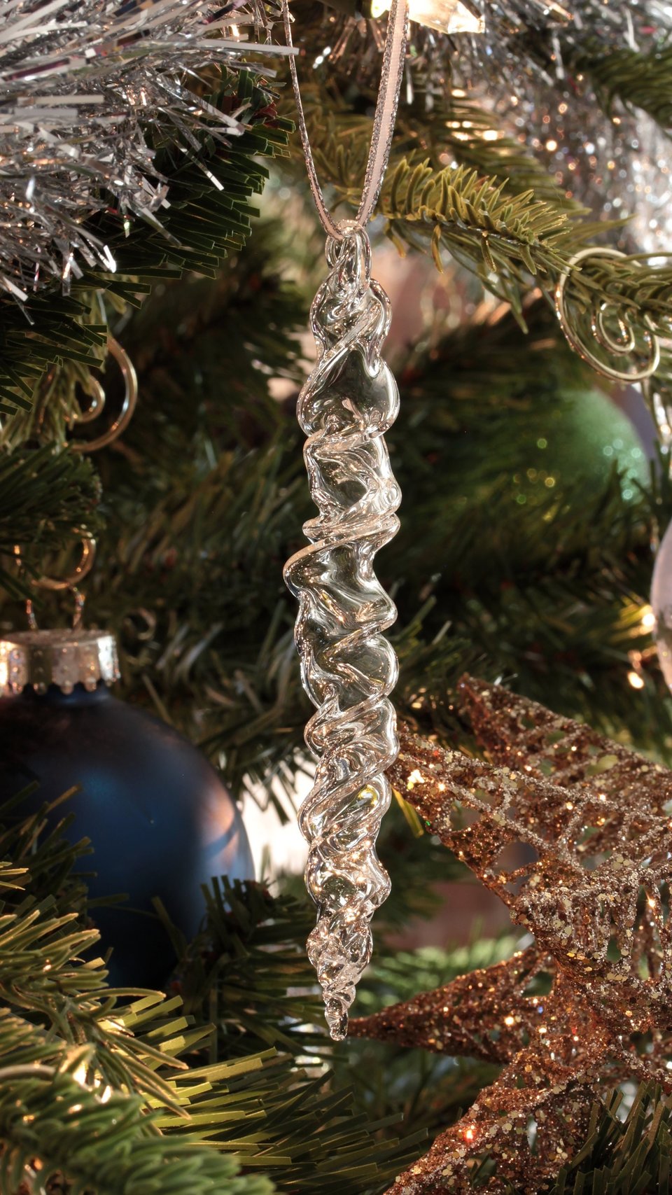 Hand Blown Icicle Ornaments (set of 5) - Hollow Glass Icicles - Handmade Christmas Tree Ornament, Holiday Decor, Yule, Christmas Decorations