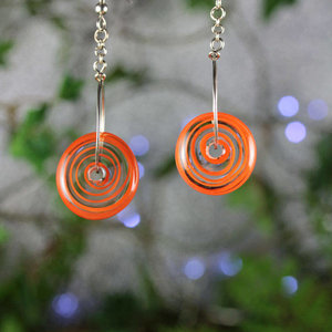 Lampwork Dangle Earrings // Soft Effetre Moretti Glass // Orange Candy Spiral Beaded Earrings // Z910