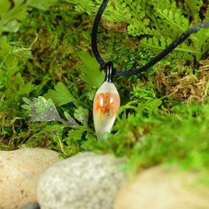 Hand Blown Implosion Pendant, Lampwork Jewelry, Borosilicate Glass, Boro Pendant, Handmade Tiny Small Necklace - Amber, White, Black - Z1044