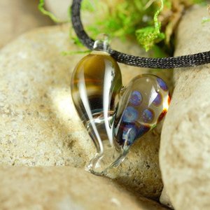 Hand Blown Lampwork Glass Heart Pendant Necklace // Boro/Borosilicate // Handmade Glass Art // Clear, Yellow, Brown, Iridescent // Z1066