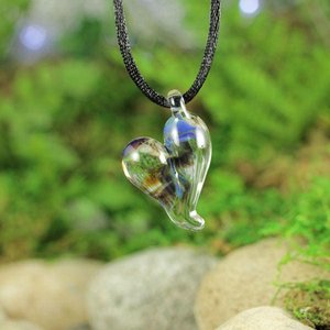 Hand Blown Lampwork Glass Heart Pendant Necklace // Boro/Borosilicate // Handmade Glass Art // Clear, Yellow, Brown, Iridescent // Z1066