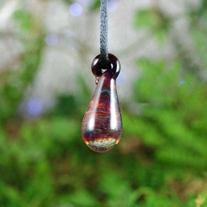 Lampwork Pendant Necklace // Borosilicate/Boro Glass // Dark Rainbow Spiral Tear Drop // Red, Pink Purple // Z178