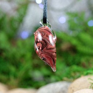 Lampwork Heart Pendant Necklace // Brosilicate/Boro Glass // Swirled, Black, Red, Peach // Z105