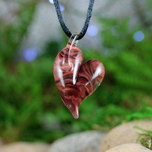 Lampwork Heart Pendant Necklace // Brosilicate/Boro Glass // Swirled, Black, Red, Peach // Z105