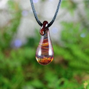 Lampwork Pendant Necklace // Borosilicate/Boro Glass // Dark Rainbow Spiral Tear Drop // Red, Pink Purple // Z178