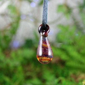 Lampwork Pendant Necklace // Borosilicate/Boro Glass // Dark Rainbow Spiral Tear Drop // Red, Pink Purple // Z178