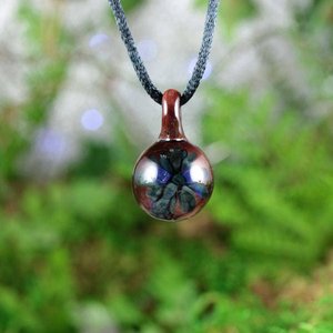 Implosion Lampwork Pendant Necklace // Brosilicate/Boro Glass // Dark Blue, Mahogany, Flower // Z140