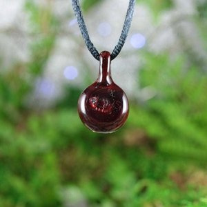 Implosion Lampwork Pendant Necklace // Brosilicate/Boro Glass // Dark Blue, Mahogany, Flower // Z140