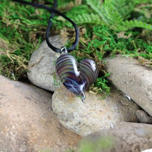 Lampwork Pendant // Heart Necklace // Boro Pendant // Boro/Brosilicate Glass // Striped, Purple, Cranberry Pink, Green // Z1025