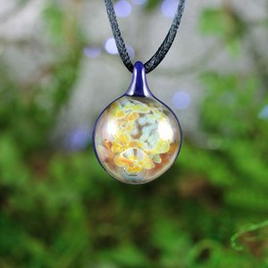 Implosion Pendant // Lampwork Jewelry // Borosilicate Glass // Boro Pendant // Luster Blue, Orange, Yellow, Green // 3 Nuts // Z1027