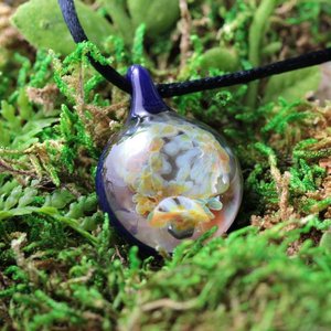 Implosion Pendant // Lampwork Jewelry // Borosilicate Glass // Boro Pendant // Luster Blue, Orange, Yellow, Green // 3 Nuts // Z1027