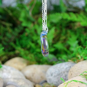 Iridescent Light Lampwork Pendant // Boro/Borosilicate Glass Necklace // Rainbow, Light-Catcher, Purples, Blues, Sterling Silver // Z1101