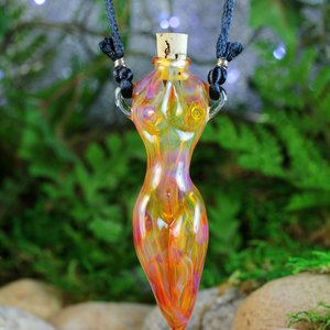 Hand Blown Fire Goddess Vessel // Lampwork Pendant Necklace // Boro/Borosilicate Glass // Oil, Perfume, Stash, Iridescent Rainbow // Z416