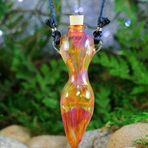 Hand Blown Fire Goddess Vessel // Lampwork Pendant Necklace // Boro/Borosilicate Glass // Oil, Perfume, Stash, Iridescent Rainbow // Z416