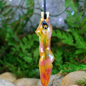 Hand Blown Fire Goddess Vessel // Lampwork Pendant Necklace // Boro/Borosilicate Glass // Oil, Perfume, Stash, Iridescent Rainbow // Z416