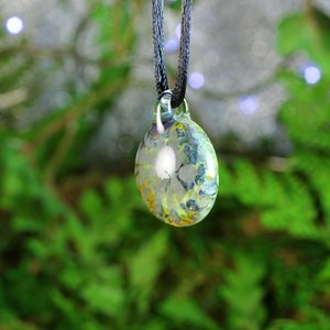 Flower Implosion Lampwork Pendant Necklace // Brosilicate/Boro Glass // Dark Blue, Gray, Yellow Speckled Glitter // Z1132