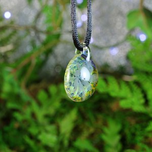 Flower Implosion Lampwork Pendant Necklace // Brosilicate/Boro Glass // Dark Blue, Gray, Yellow Speckled Glitter // Z1132