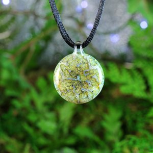 Flower Implosion Lampwork Pendant Necklace // Brosilicate/Boro Glass // Dark Blue, Gray, Yellow Speckled Glitter // Z1132