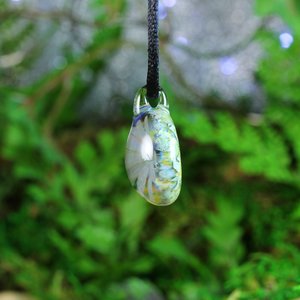 Flower Implosion Lampwork Pendant Necklace // Brosilicate/Boro Glass // Dark Blue, Gray, Yellow Speckled Glitter // Z1132