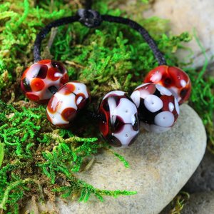 5 Loose Lampwork Rondelle Beads // Soft/Effetre Moretti Glass // Red, White, Black, Retro, Small to Large // Z811