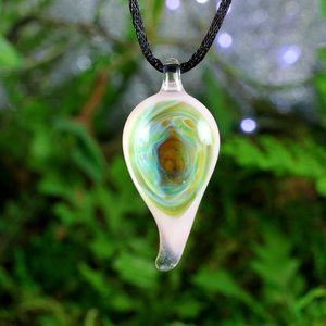 Infinity Lampwork Pendant // Boro/Borosilicate Glass Necklace // Iridescent Light Rainbow Flecks, Pink // Z1088