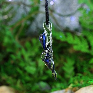 Hand Blown Branch Pendant // Lampwork Jewelry // Borosilicate Glass, Boro Pendant // Handmade Small Necklace // Blue, Brown, Clear // Z327