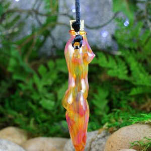 Hand Blown Fire Goddess Vessel // Lampwork Pendant Necklace // Boro/Borosilicate Glass // Oil, Perfume, Stash, Iridescent Rainbow // Z416