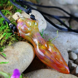 Hand Blown Fire Goddess Vessel // Lampwork Pendant Necklace // Boro/Borosilicate Glass // Oil, Perfume, Stash, Iridescent Rainbow // Z416