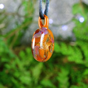 Lampwork Round Glass Jewelry // Borosilicate Glass // Boro Pendant // Glass Necklace // Round with Orange Cellular Design // Z173